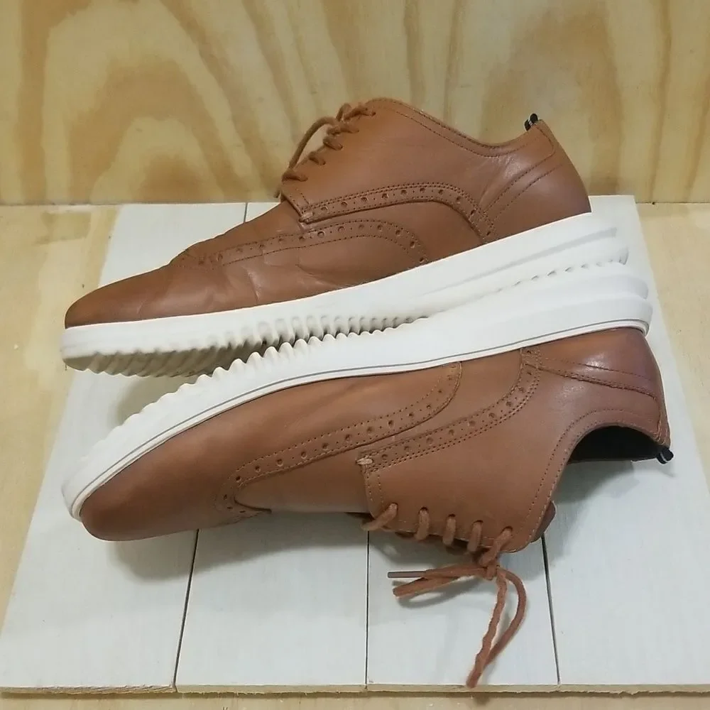 Cole Haan Grand+ Tan/Ivory Leather Wingtip Oxfords Sz 11